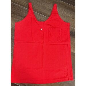 Vintage Energie White L Henley Tank Y2K 90s Button Front Cotton Top Medium Red